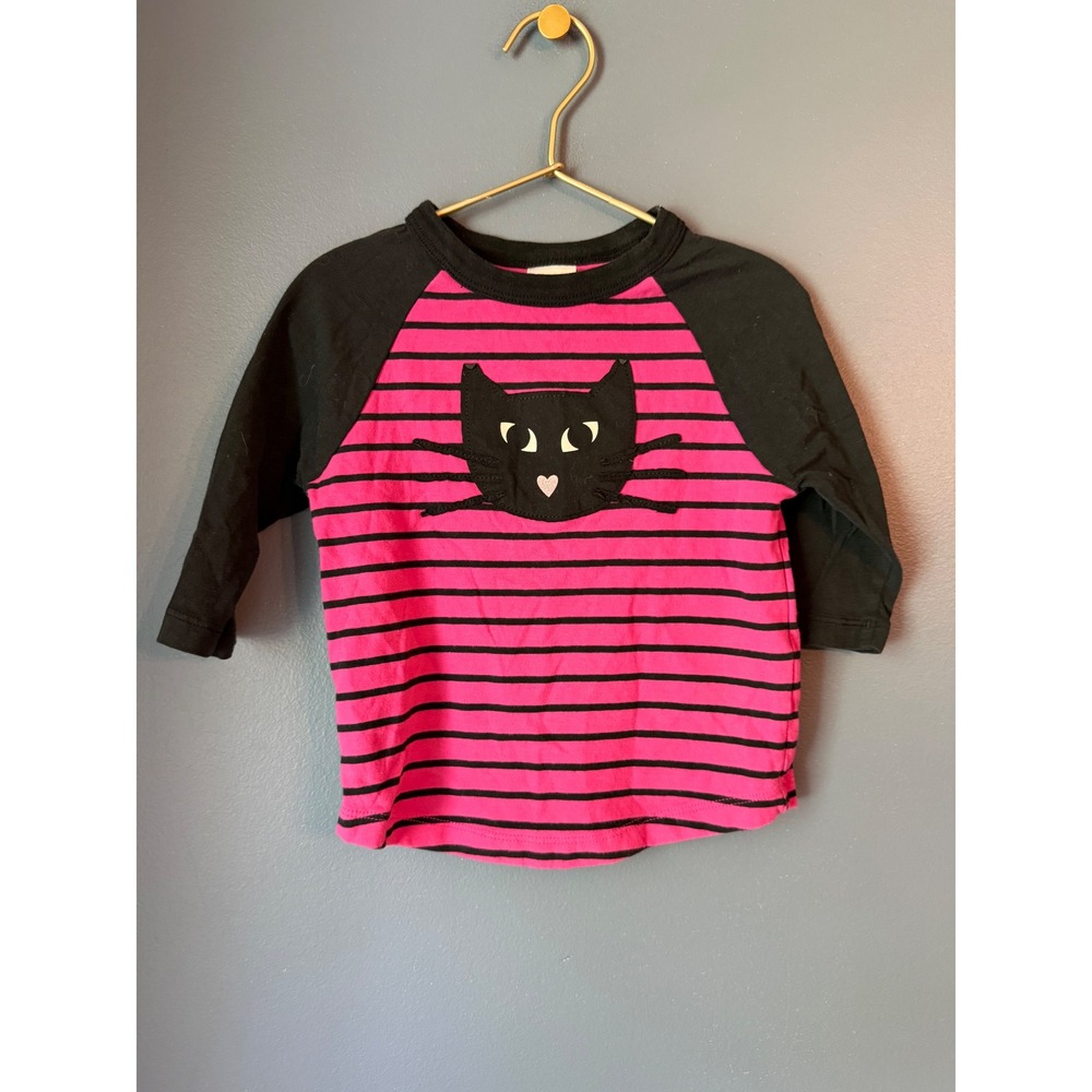 Hanna Andersson Kids Black Cat Striped Raglan Tee Pink Black Size 100 US 4